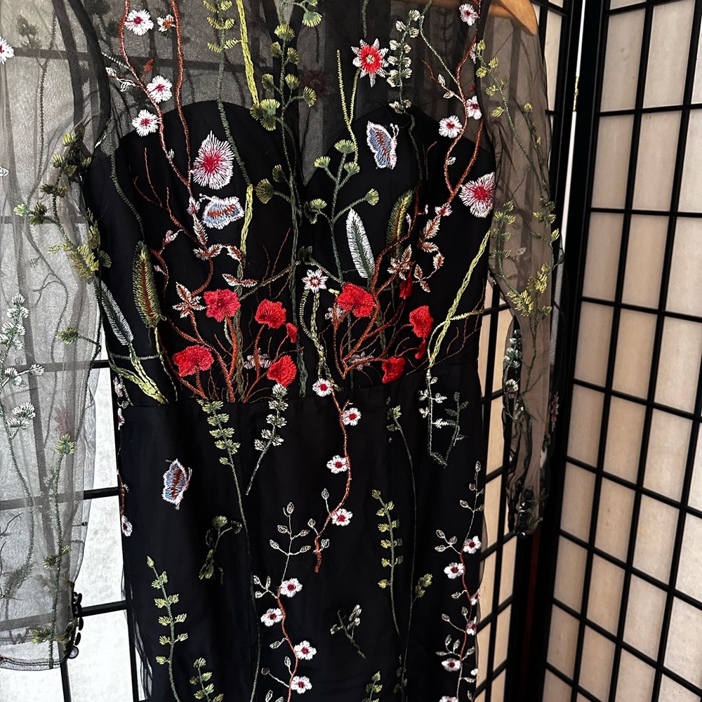 Floral Embroidered Black Dress
